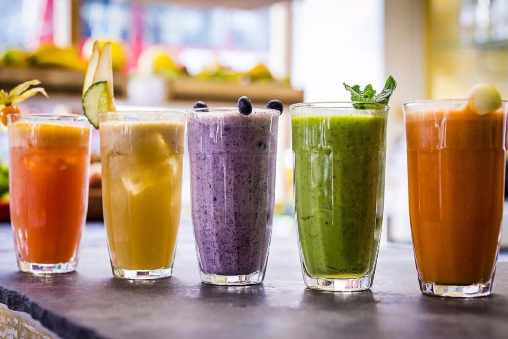 Diverse weight loss smoothies are made from fresh ingredients