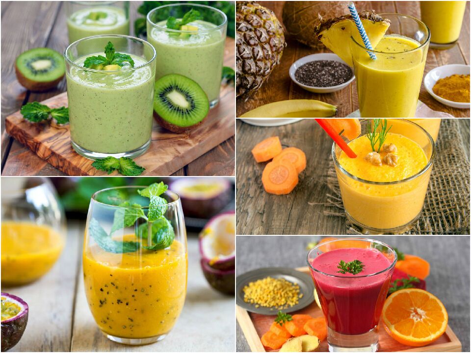 Smoothies from fruits and vegetables in the 7-day detox diet